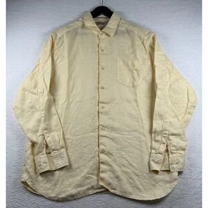 Tommy Bahama‎ Linen Shirt Mens XL Yellow Textured Pocket Button Up Beach